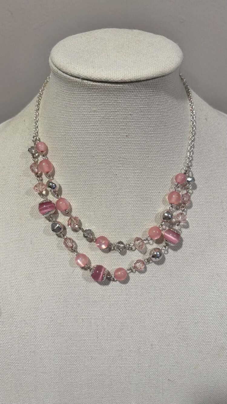 Paparazzi Disco Date Pink Silver Beaded Multilayer Necklace